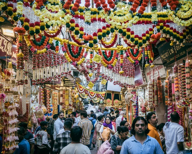 Busy colourful street in India