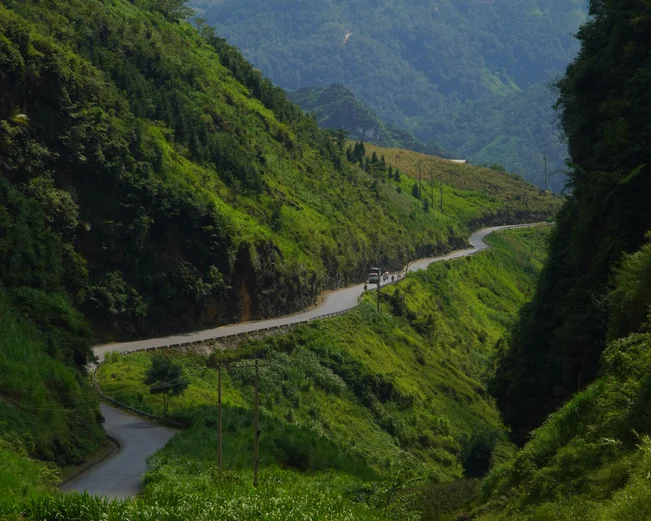 A windy road passing through the mountains