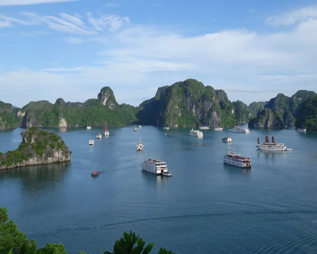 Junk boats in amongst the karsts of Lan Ha Bay