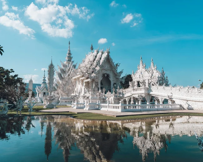 White Temple in Chiang Rai, with a reflection in the pond