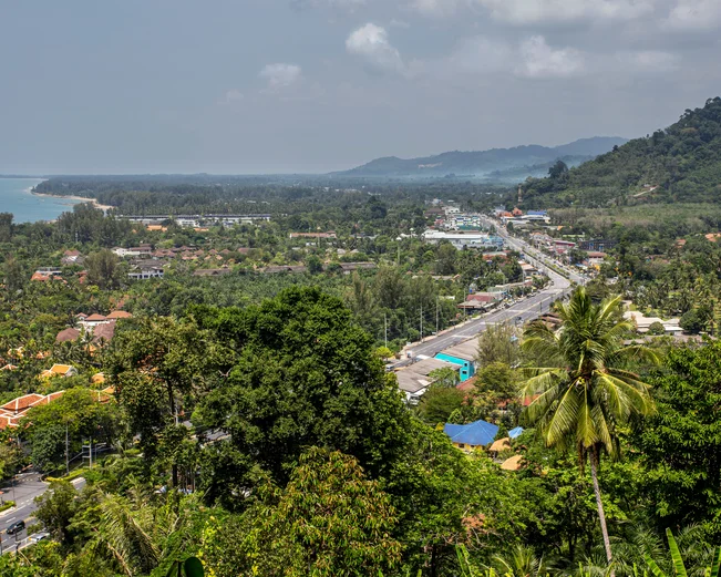 Elevated view of the town and beaches of Khao Lak