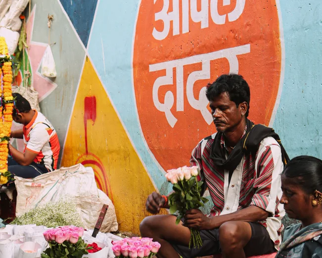 Flower Seller at Dadar flower market, Mumbai, India