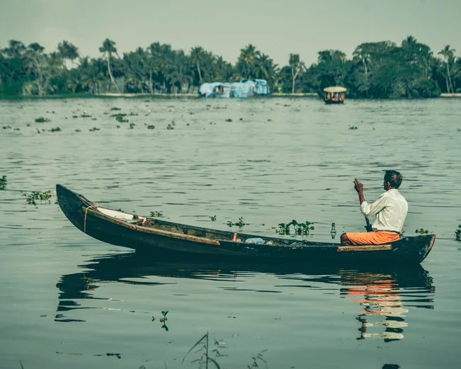 Small backwaters boat. Kerala, India