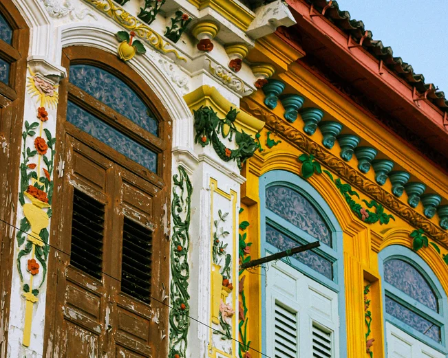 A close up of intricately painted shutters