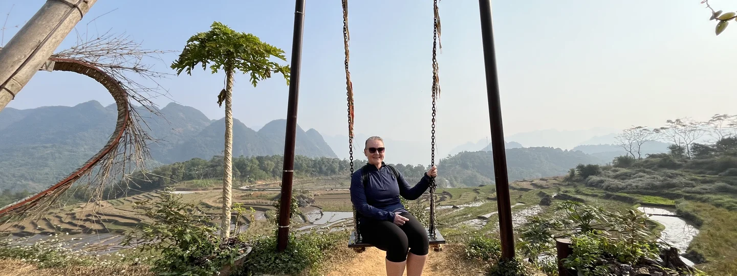 Female tourist in the countryside of Vietnam
