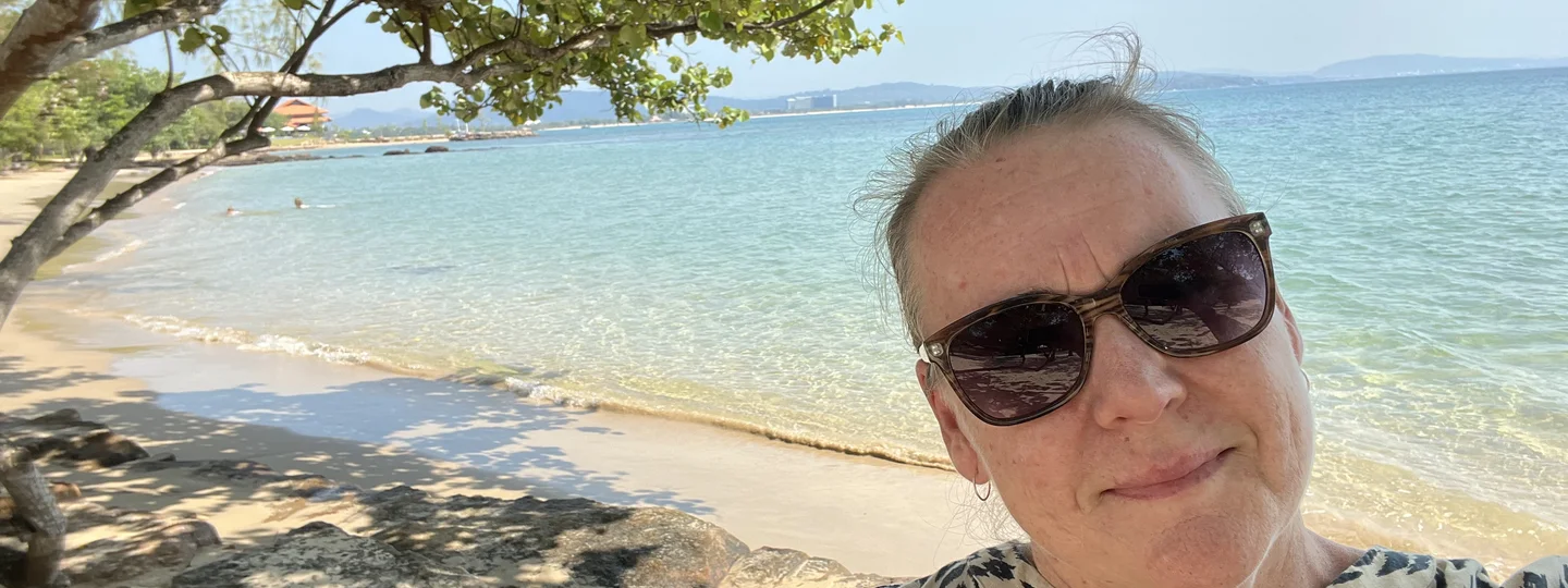 Tourist in Vietnam taking selfie on beach in Phu Quoc
