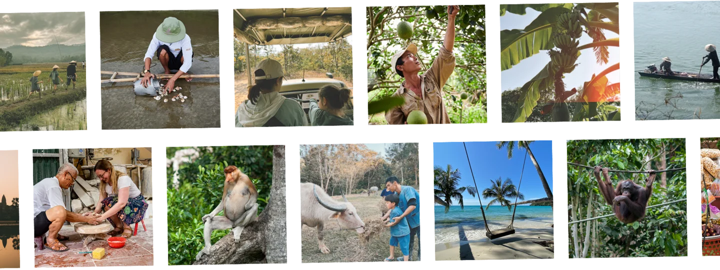 Collage of family photos from Southeast Asia adventure Christmas