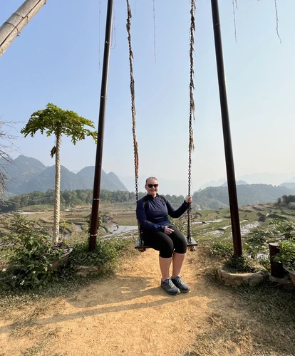 Female tourist in the countryside of Vietnam