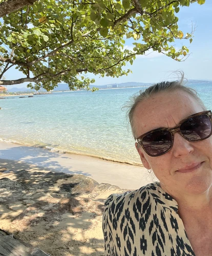 Tourist in Vietnam taking selfie on beach in Phu Quoc