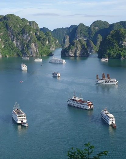 Halong Bay boats at anchor