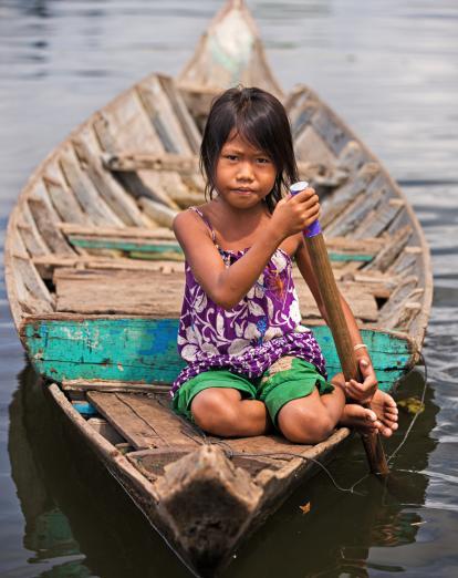 Girl on boat in Tonle Sap lake