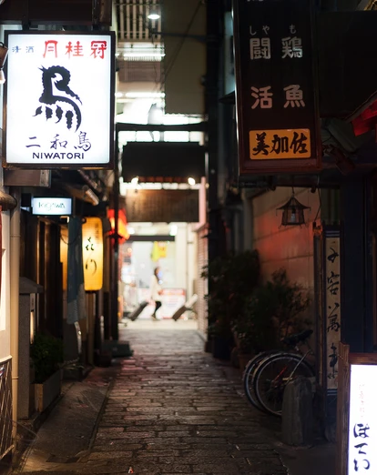 Lanterns outside izakaya in backstreet of Osaka 