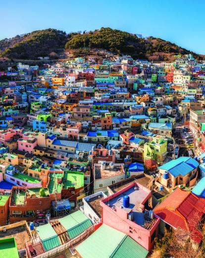 Colourful houses on hillside in Busan, South Korea