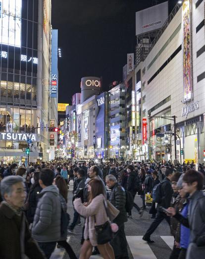 Crowds of people at Shibuya Crossing