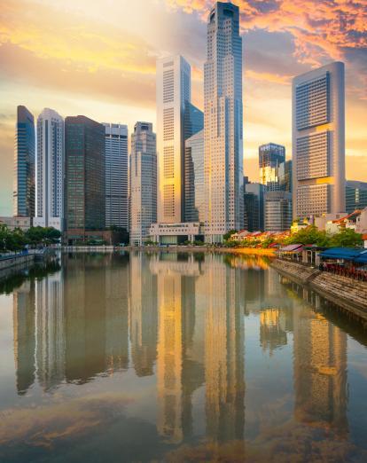 Singapore Business District at sunset