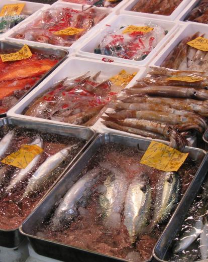 Fish on display at fish market in Tokyo
