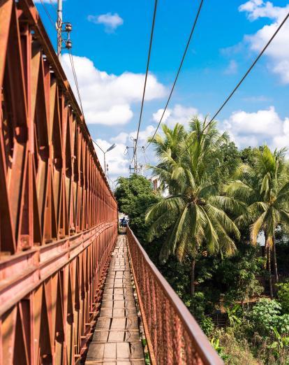 Railway bridge and pedestrian walkway over Mekong river 