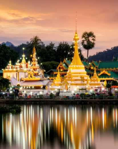 Illuminated temple in Chiang Mai
