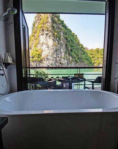 View from bathroom on Lan Ha Bay cruise boat