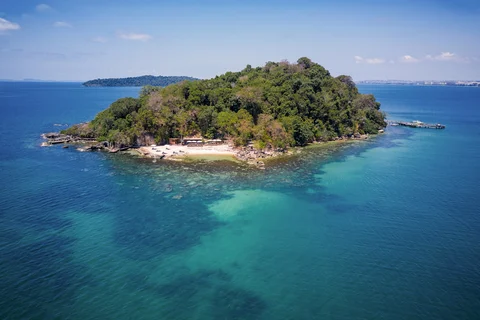 Aerial view of Krabey Island Six Senses resort