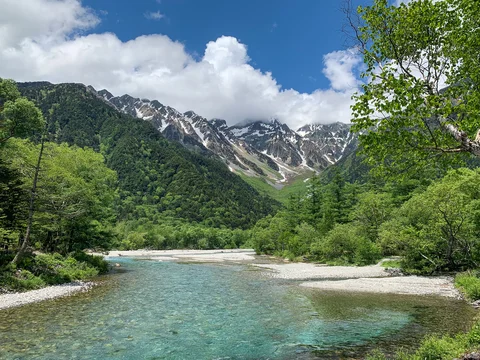 River and mountains in Kamikochi in summer 