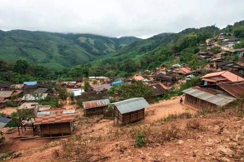 The view from Muang La Lodge in Laos on a rail trip