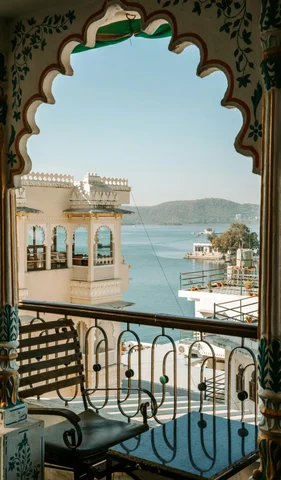 Udaipur view through a traditional window September India