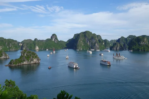 Junk boats in amongst the karsts of Lan Ha Bay