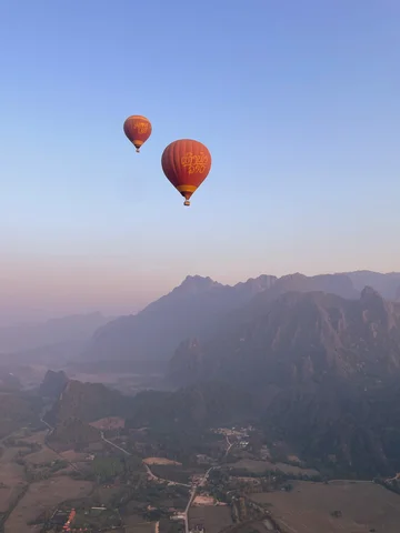 Hot air balloons over Vang Vieng