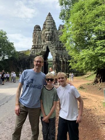 Family in Angkor temple complex