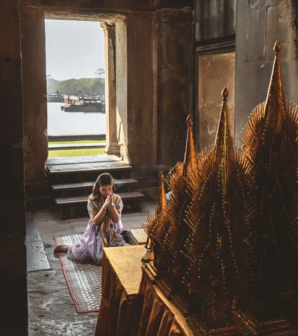 Praying at temple in Angkor