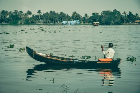 Small backwaters boat. Kerala, India