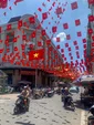 Vietnam flags on a street during Reunification day in March