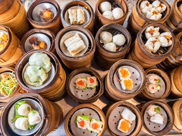 Assortment of delicious dim sum is on full display during yumcha breakfast in Hong Kong
