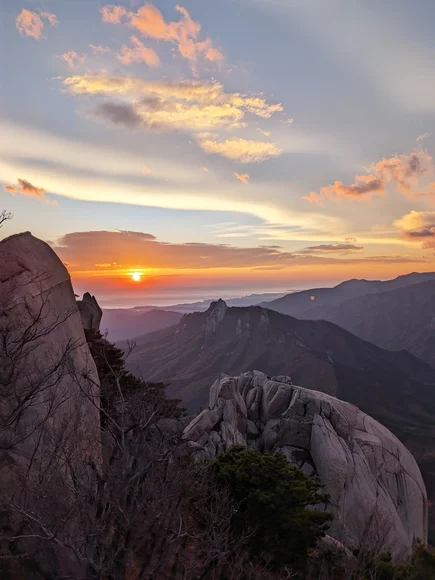 The view of the sunrise after a morning hike up Seoraksan National Park trails