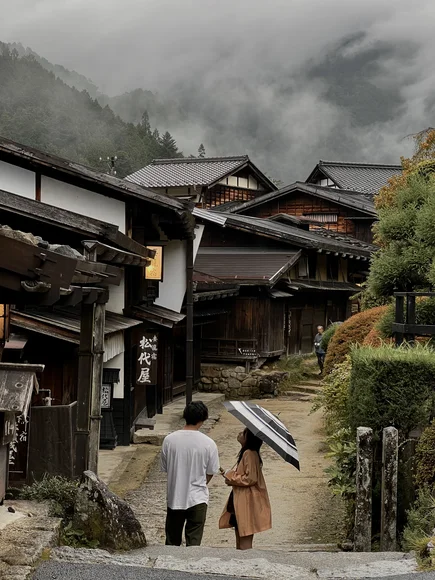 A rainy cloudy Japanese town 