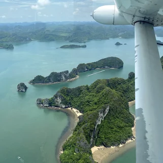 View over ha long bay karsts from a seaplane experience