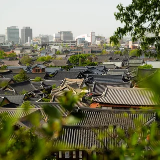 A view of traditional hanok roofs over Jeonju 