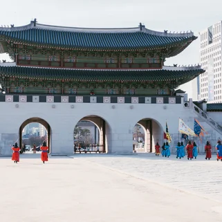 Changing of the guard ceremony in South Korea Seoul palace