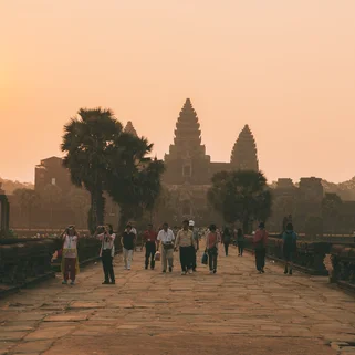 the view of Angkor Wat as the sun sets 