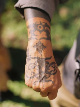 Traditional tattoo of the iban tribe in Borneo
