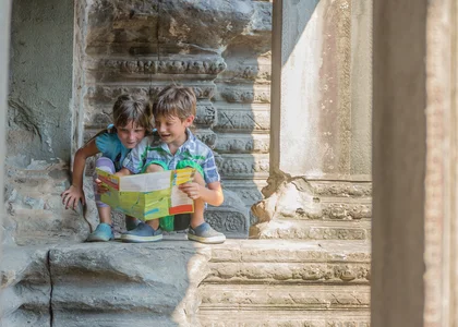 Children taking part in Angkor Thom scavenger hunt