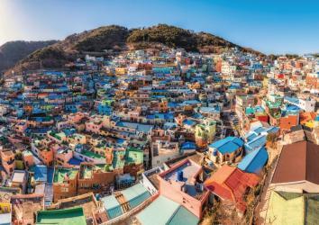 Colourful houses on hillside in Busan, South Korea 