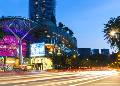 Fast car lights on Orchard Road, Singapore 