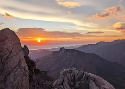 The view of the sunrise after a morning hike up Seoraksan National Park trails