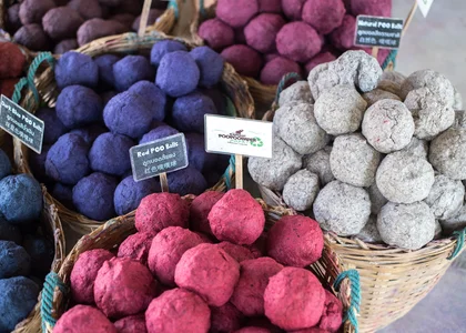 Elephant poo poo paper balls in various colours