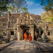 Orange robed monks at Angkor Wat Temple