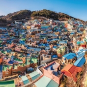 Colourful houses on hillside in Busan, South Korea