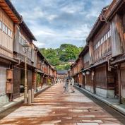 Streets lined with wooden buildings in Kanazawa