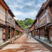 Streets lined with wooden buildings in Kanazawa